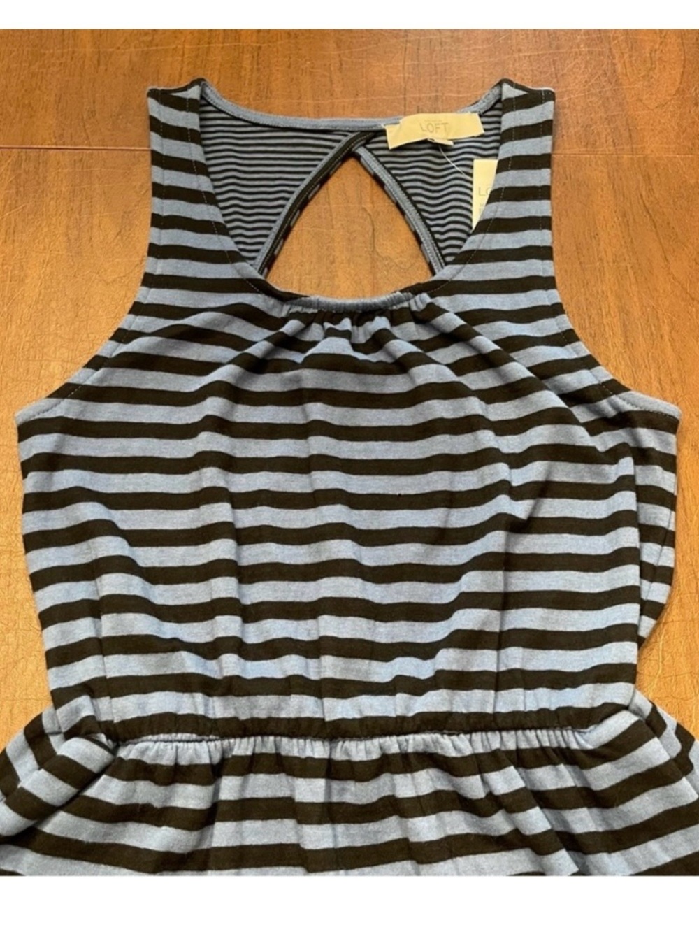 LOFT NWT Black Strip Blue Stretch Knit Sundress Cut-Out Back Tank Style Dress XS - Picture 4 of 12